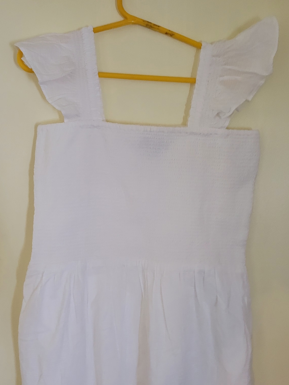 Lands' End White Smocked Midi Dress with Ruffle Straps